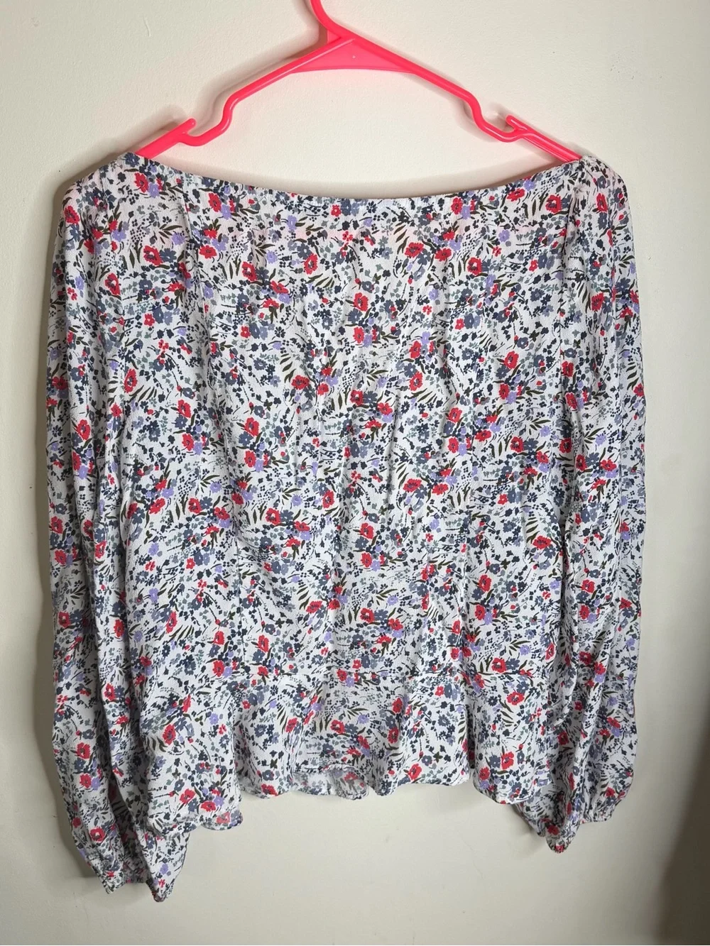 Abercrombie & Fitch White Floral Puff Sleeve Blouse